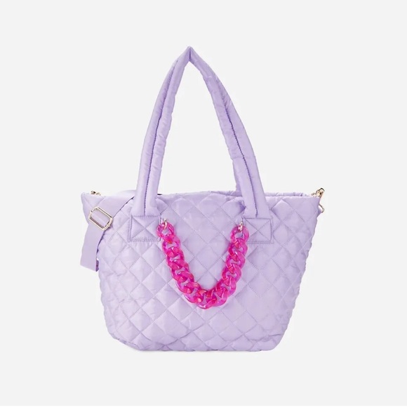 Jill and Ally Pop'n Purple Quilted Nylon Tote w/Chain and Pockets - Picture 1 of 12